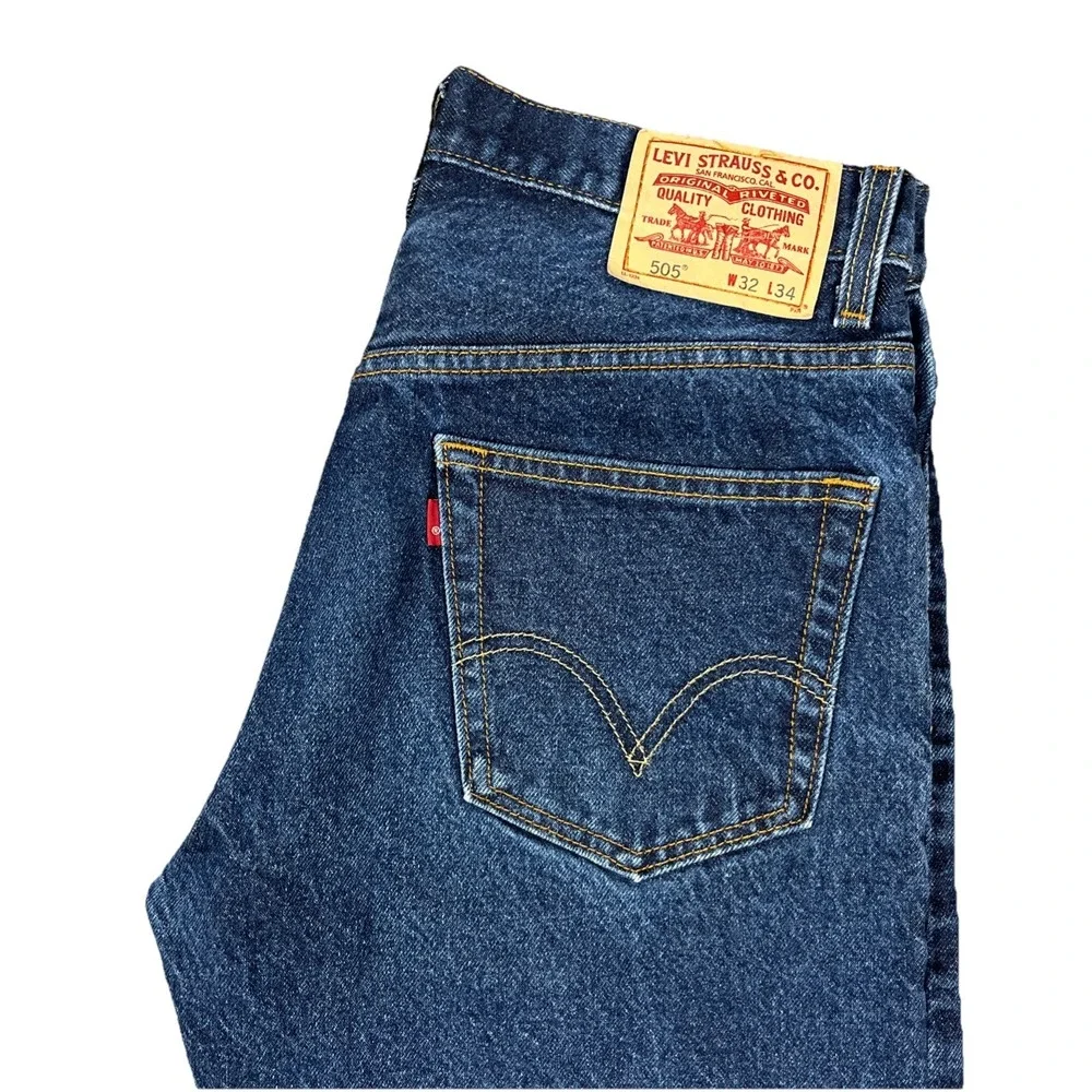 Levi's 505 Men's Jeans 32x34 Regular Fit Straight Leg Dark Indigo‎ Blue Denim